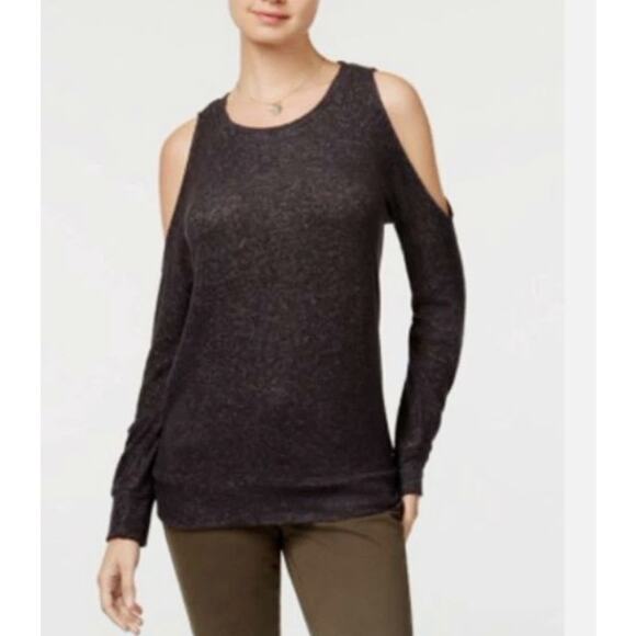 Hippie Rose Top Juniors Cold Shoulder Sweatshirt Charcoal Cozy Womens Size XS - Picture 1 of 4